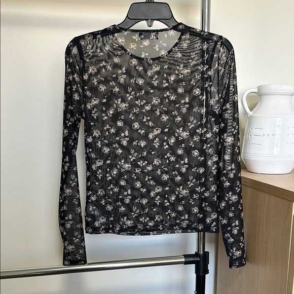 Floral Black Sheer Women's Top - Picture 5 of 6